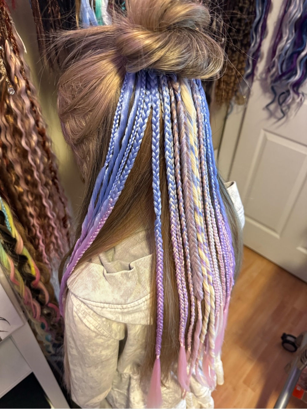 Braided Hair Extensions with Pastel Blue and Pink Accents - Picture 4 of 12